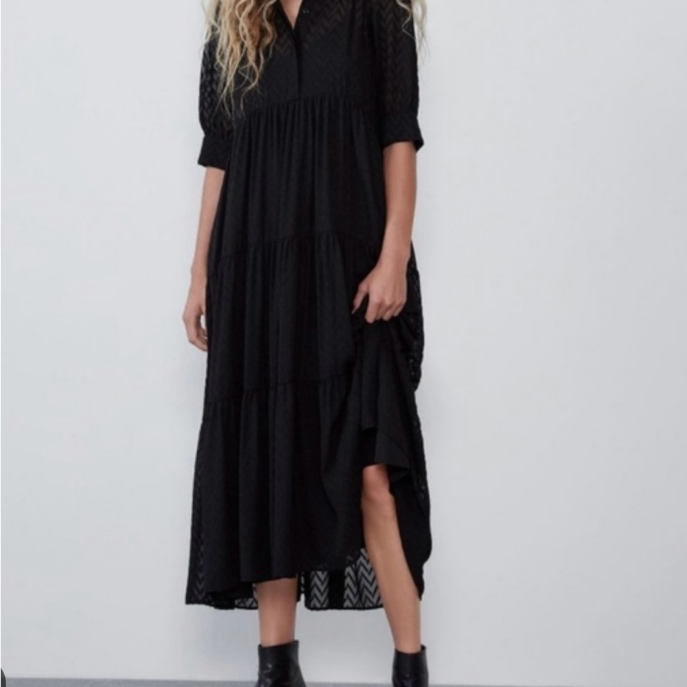 Zara Black Asymmetrical Tiered Sundress